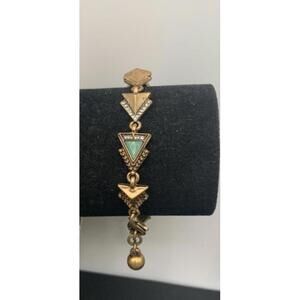 Antiqued Gold Tone Arrow Link Bracelet W Rhinestones Boho Southwestern Western